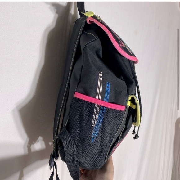 Vintage Black With Neon Graphic Book Bag Backpack - Picture 4 of 14